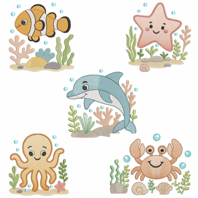 Coleção com 05 matriz Fundo do Mar5 (pontos Leves)