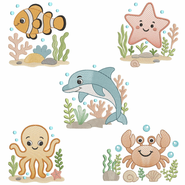 Coleção com 05 matriz Fundo do Mar5 (pontos Leves)