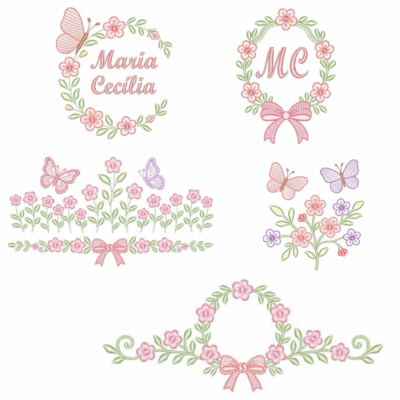 Coleção com 5 matrizes de bordados Molduras com flores 6