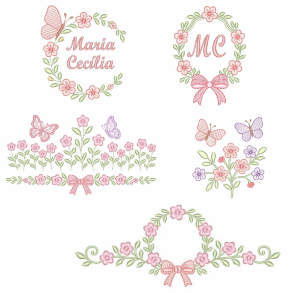 Coleção com 5 matrizes de bordados Molduras com flores 6