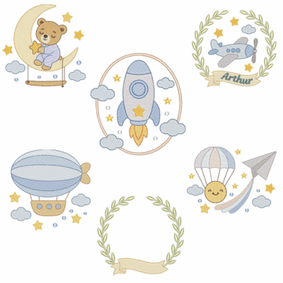 Coleção com 06 Matriz de bordados Espaço1 (Pontos Leves)