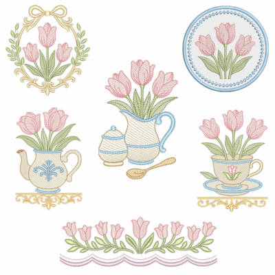 Coleção com 06 matriz Tulipas com Louças e Molduras (Pontos Leves)