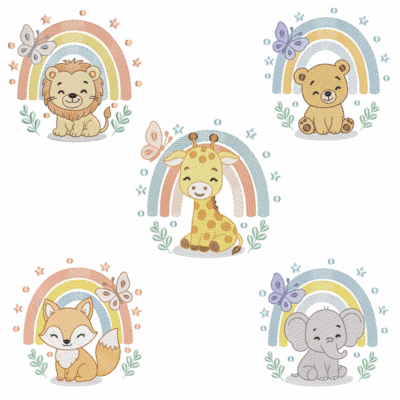 Coleção com 05 matriz Arco Íris com Animais Safari