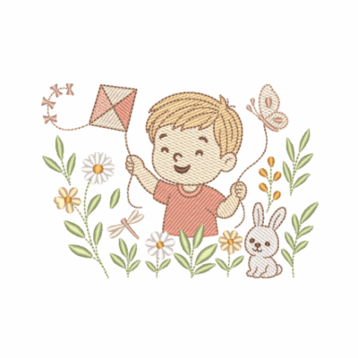 Menino com Pipa no Jardim