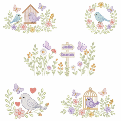 Coleção com 05 matriz Pássaros no Jardim (Pontos Leves)