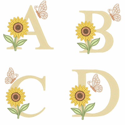 Coleção de Matriz de Alfabetos Monogramas com Girassol