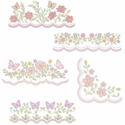 Coleção com 05 Matrizes de bordados Barrados com flores6