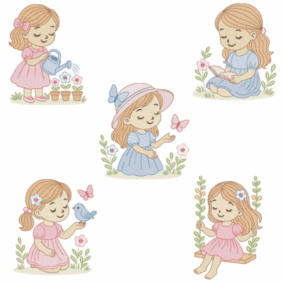 Coleção com 05 matriz Meninas no Jardim (Pontos Leves)