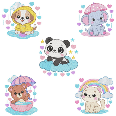 Coleção com 06 matriz Chuva de Amor4 com Animais