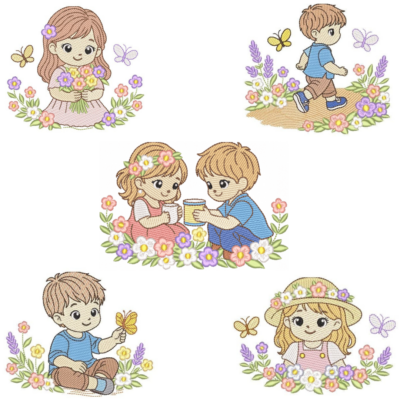 Coleção com 05 matriz Meninas e Meninos no Jardim2