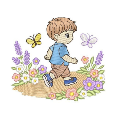 Menino Caminhando no Jardim