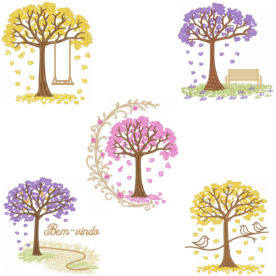 Coleção com 05 matriz Árvores Ipês