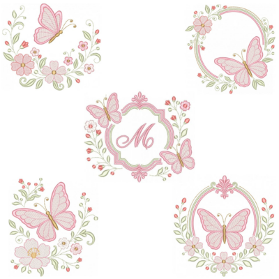 Coleção com 05 matriz Borboletas com Floral2