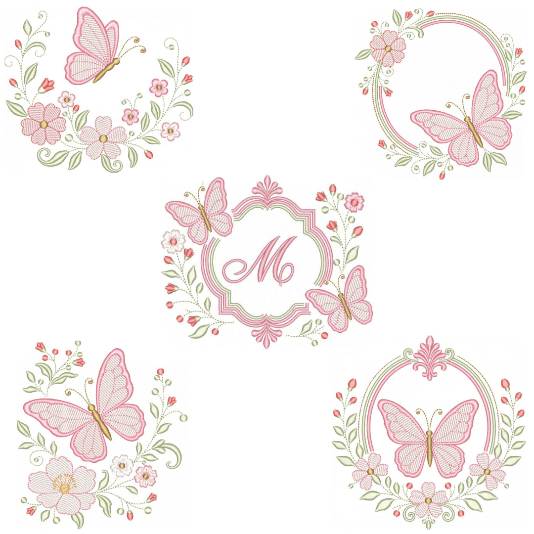 Coleção com 05 matriz Borboletas com Floral2